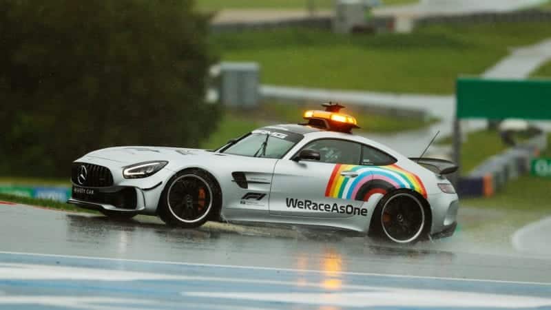 WeRaceAsOne rainbow logo on F1 safety car