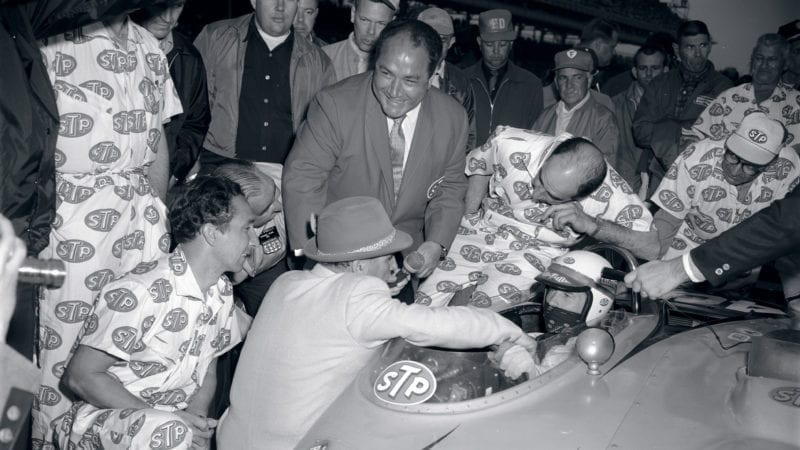 Andy Granatelli with Parnelli Jones in turbine car at the 1967 Indy 500