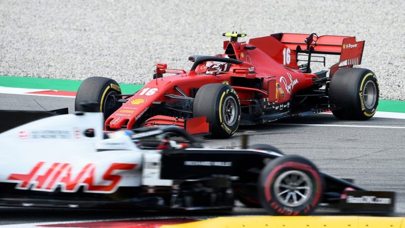 Charles Leclerc spins in his Ferrari at the 2020 Spanish Grand Prix