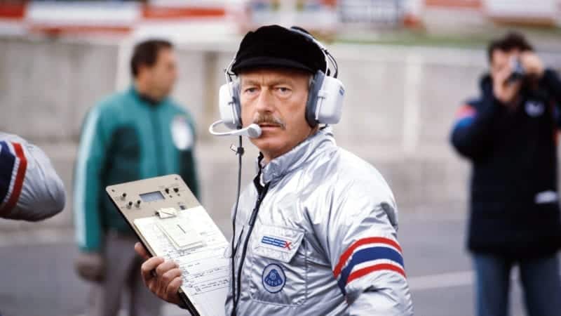 Colin Chapman with Essex Lotus jacket and clipboard