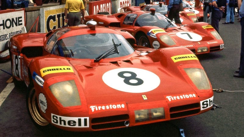 1970 Ferrari 512Ss in the Pits at Apron, Le Mans 24 Hours. (Photo by: GP Library/Universal Images Group via Getty Images)