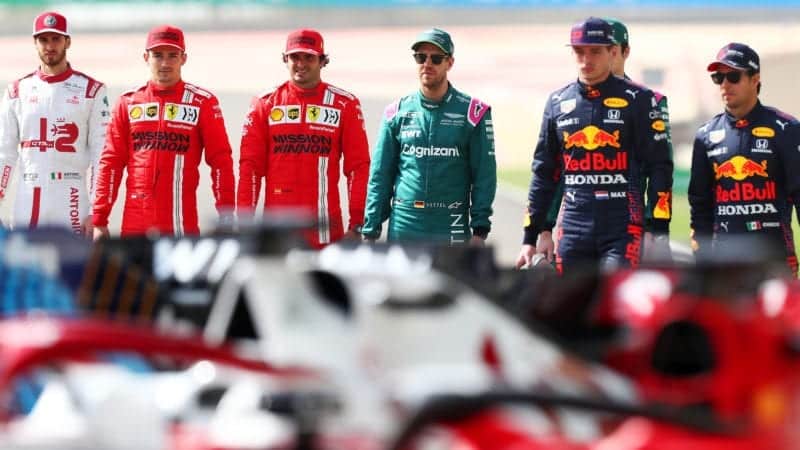 Giovinazzzi Leclerc Sainz Vettel Perez and Verstappen ahead of 2021 F1 season