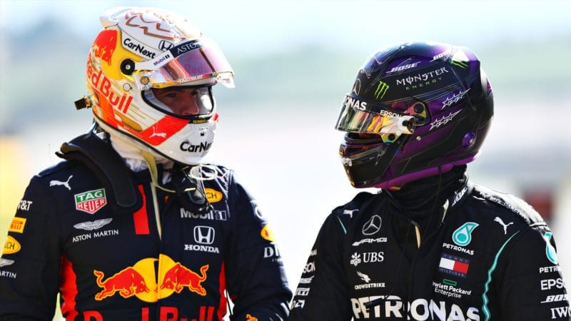 Max Verstappen talks to Lewis Hamilton
