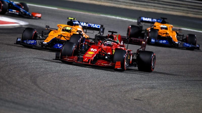 Charles Leclerc and Lando Norris in the 2021 Bahrain Grand Prix