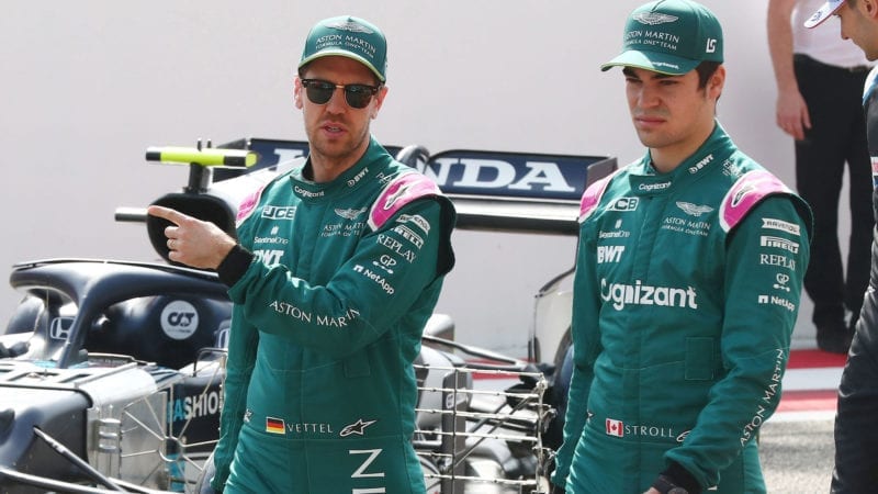 Sebastian Vettel and Lance Stroll testing for Aston Martin in 2021