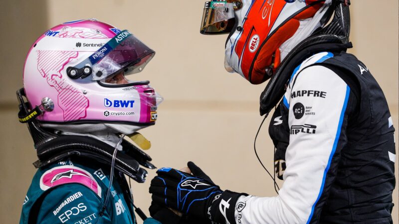 Sebastian Vettel with Esteban Ocon at the 2021 Bahrain Grand Prix