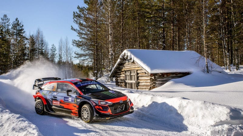 02 Solberg Oliver (nor), Johnston Aaron (irl), Hyundai 2C Competition, Hyundai i20 Coupé WRC, action during the 2021 Arctic Rally Finland, 2nd round of the 2021 FIA WRC, FIA World Rally Car Championship, from February 26 to 28, 2021 in Rovaniemi, Lapland, Finland - Photo Nikos Katikis / DPPI