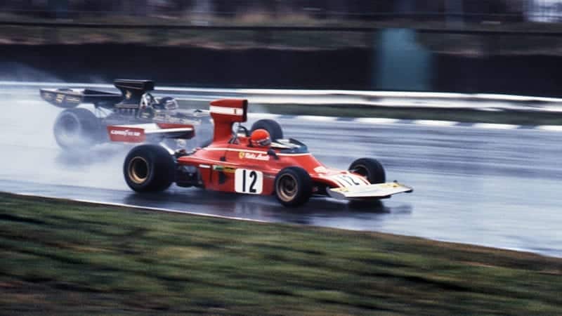 Jacky Ickx passes Niki Lauda in the 1974 Race of Champions