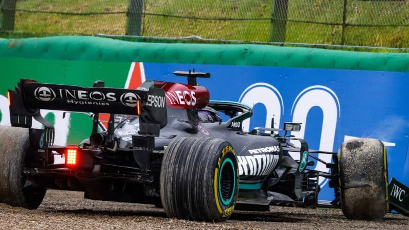 Lewis Hamilton crashes at the 2021 Emilia Romagna Grand Prix