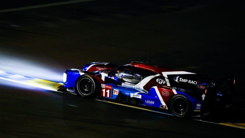 SMP Racing car at night in the 2018 Le Mans 24 Hours