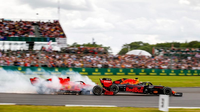 Sebastian Vettel hits Max Verstappen at the 2019 British Grand Prix