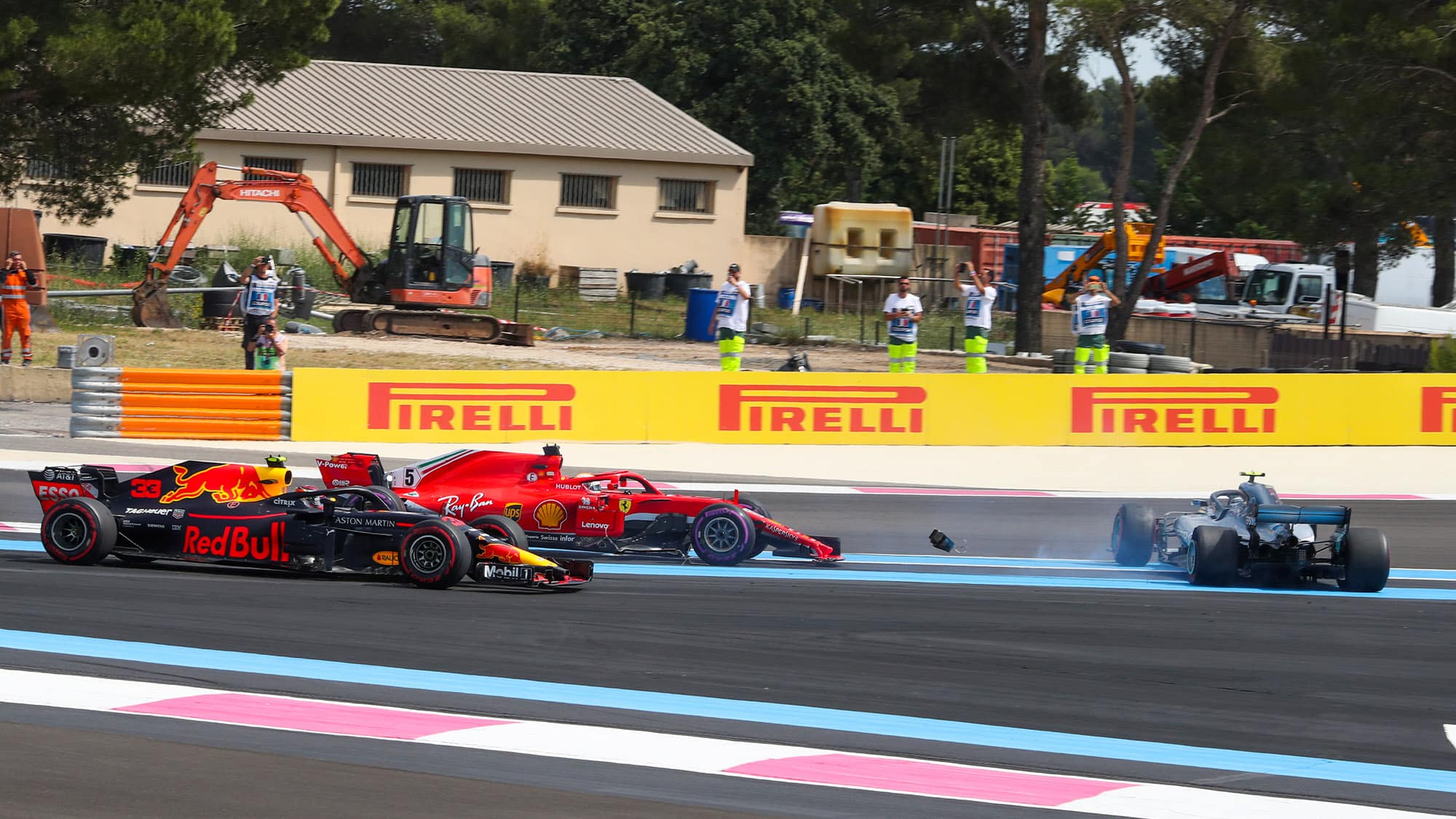 Valtteri Bottas spins after being hit by Sebastian Vettel at the 2018 French Grand Prix