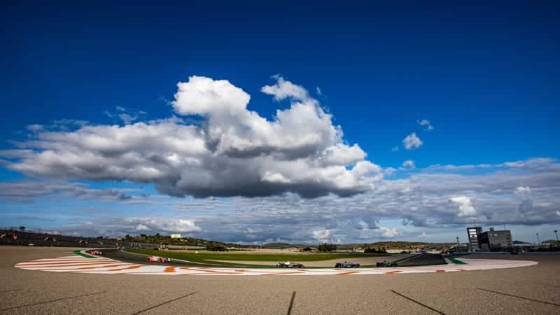Wide angle of Formula E cars during 2021 Valencia test