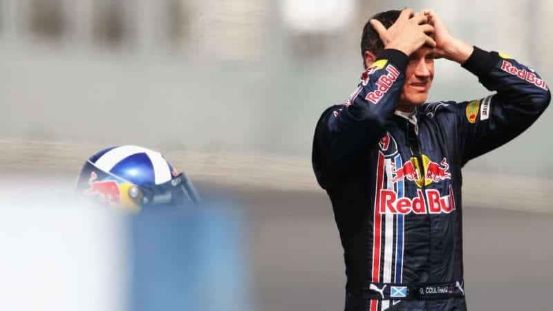 VALENCIA, SPAIN - AUGUST 22: David Coulthard of Great Britain and Red Bull Racing looks on after he crashes during practice for the European Formula One Grand Prix at the Valencia Street Circuit on August 22, 2008, in Valencia, Spain. (Photo by Bryn Lennon/Getty Images)