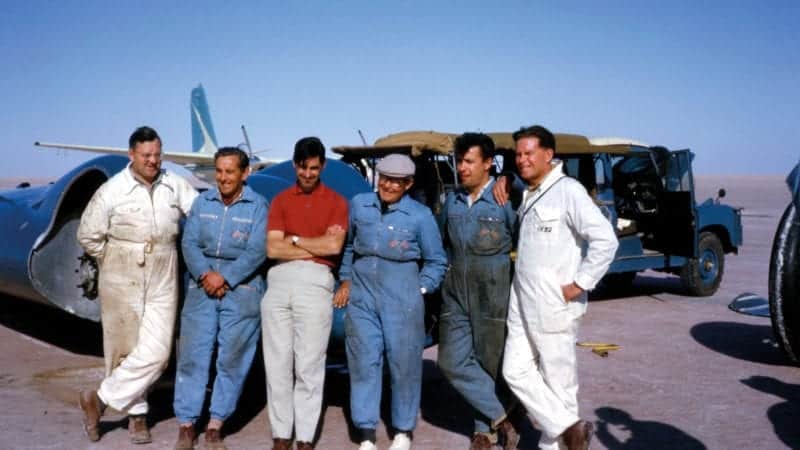 Donald Campbell Bluebird crew in 1964 on Lake Eyre