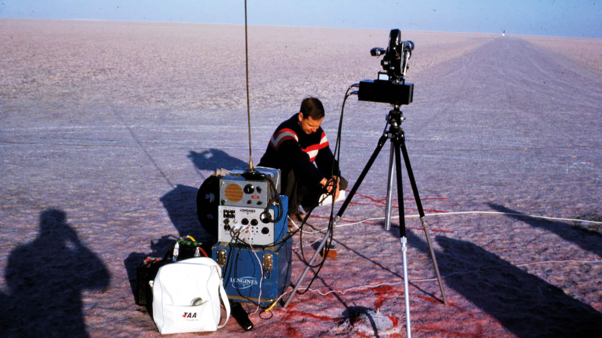 Land speed record timing equipment at Lake Eyre for Donald Campbell Bluebird