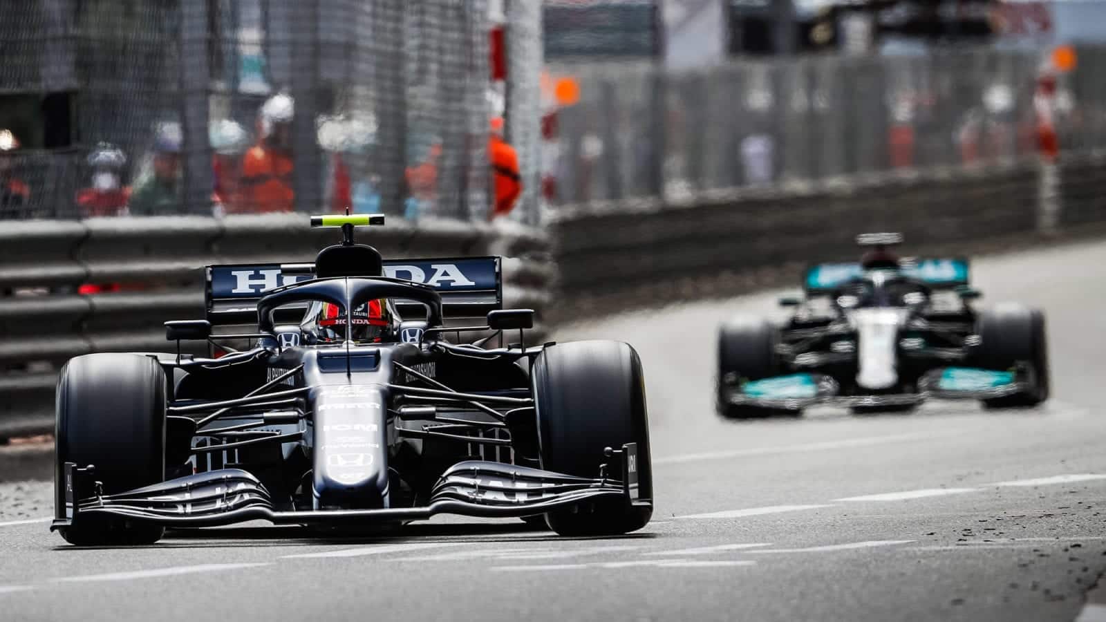 Pierre Gasly leads Lewis Hamilton at the 2021 Monaco Grand Prix