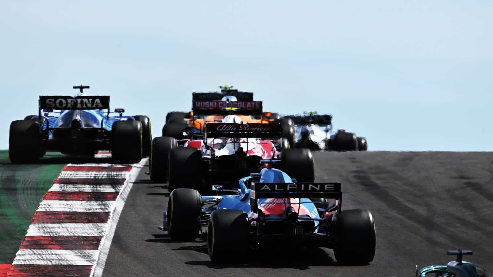 Rear view of cars at the 2021 Portuguese Grand Prix