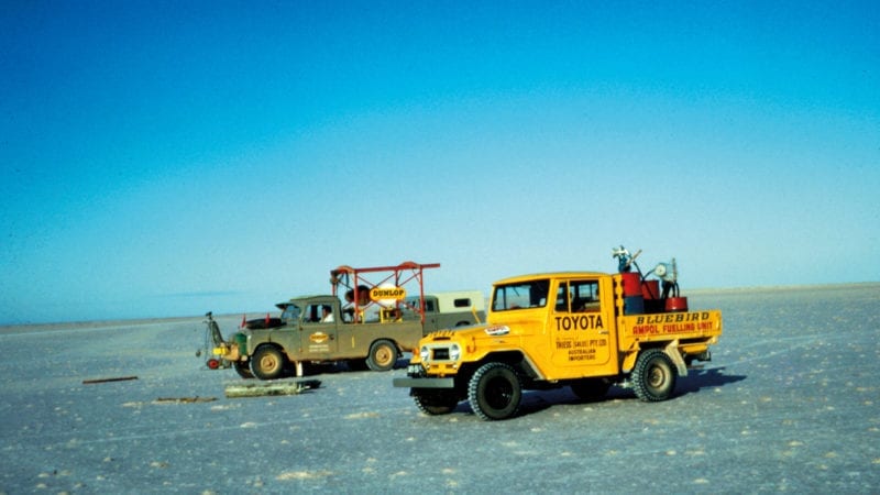 Support vehicles for the 1964 Bluebird land speed record attempt on Lake Eyre