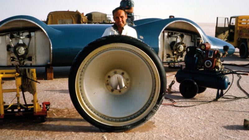 Wheel from Donald Campbell Bluebird land speed record car on Lake Eyre