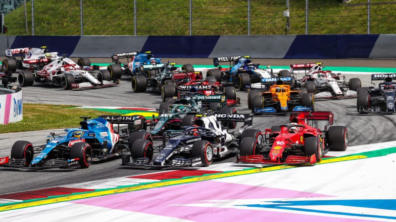 Alonso, Gasly and Leclerc side by side at the 2021 Styrian Grand Prix