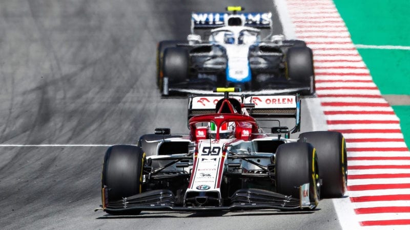 Antonio Giovinazzi and Nicholas Latifi on track in the 2020 Spanish GP
