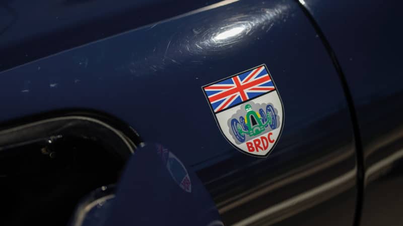 BRDC badge on Graham Hill race-winning Jaguar E-type