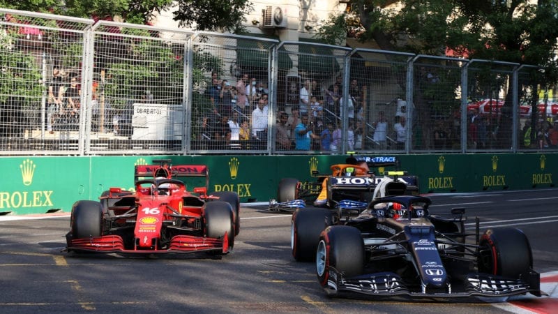 Charles Leclerc battles with Pierre Gasly in the 2021 Azerbaijan GP