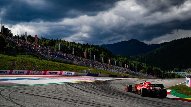 Charles Leclerc under dark clouds at the 2021 Styrian Grand Prix