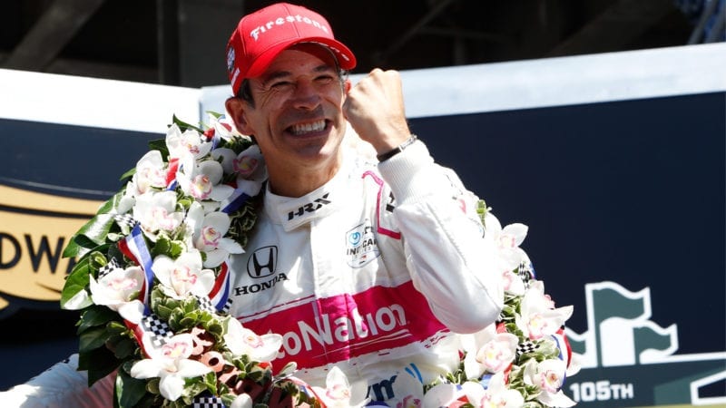 Helio Castroneves celebrates winning the 2021 Indy 500