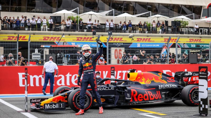 Max Verstappen celebrates pole at the 2021 French Grand Prix