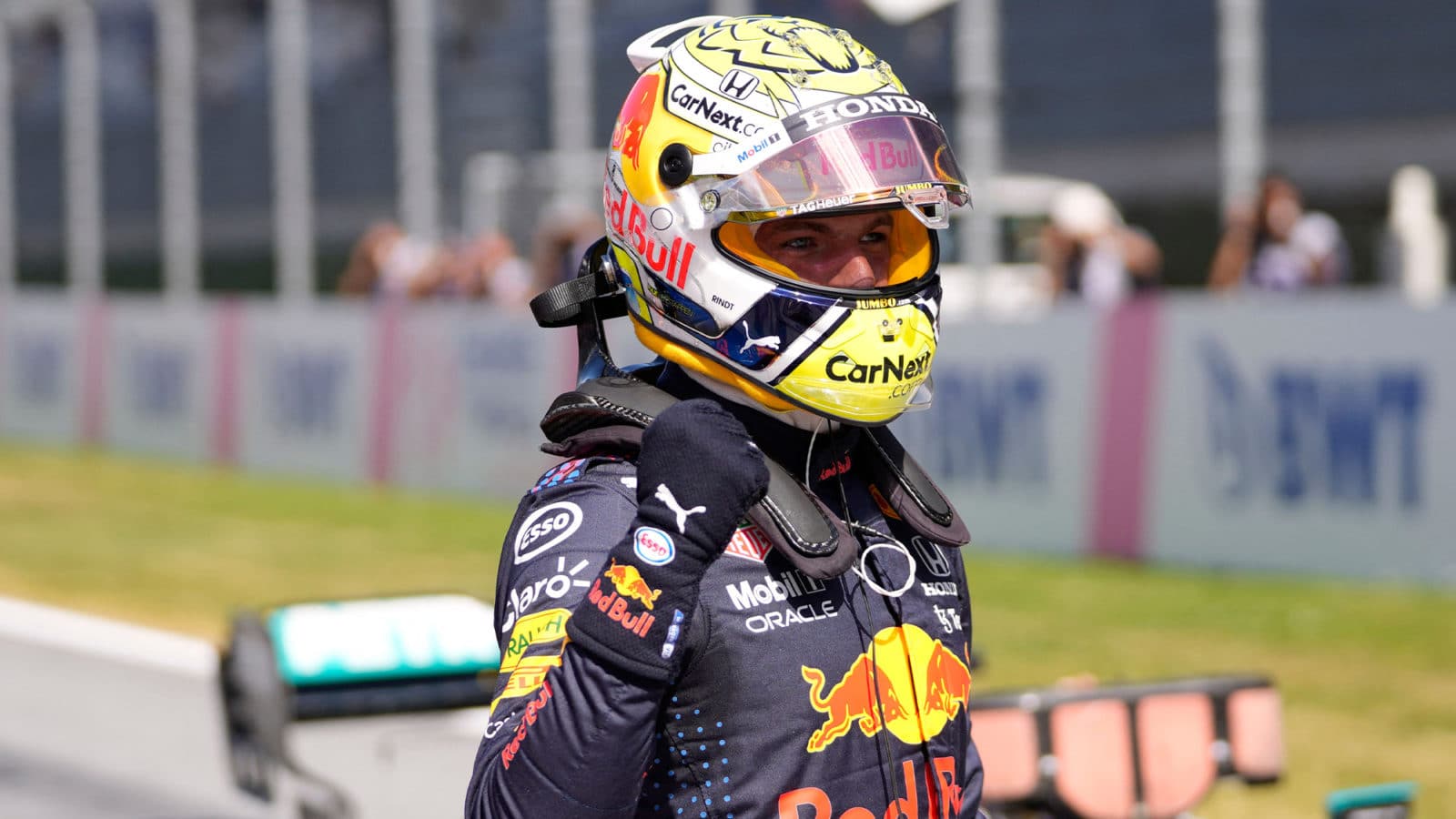 Max Verstappen celebrates pole position at the 2021 Styrian GP