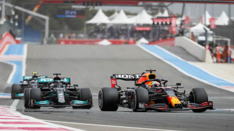 Max Verstappen leads Lewis Hamilton in the 2021 French Grand Prix