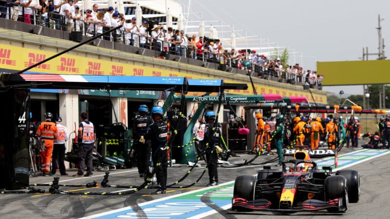 Max Verstappen leaves the pits during the 2021 French Grand Prix