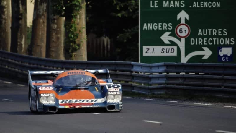 The #16 Brun Motorsport Porsche 962 driven by Oscar Larrauri, Jesus Pareja and Walter Brun during the FIA World Sportscar Championship 24 Hours of Le Mans race on 16 June 1990 at the Circuit de la Sarthe, Le Mans, France. (Photo by Darrell Ingham/Getty Images)