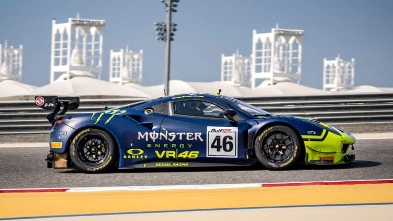 Valentino Rossi drives a Ferrari GT3 in the Gulf 12 Hours in 2021