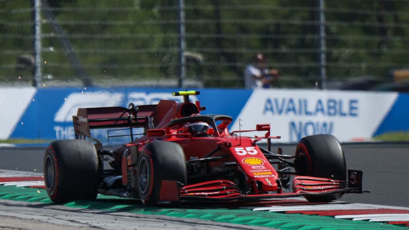 Ferrari's Spanish driver Carlos Sainz Jr drives during the second practice session at the Hungaroring race track in Mogyorod near Budapest on July 30, 2021, ahead of the Formula One Hungarian Grand Prix. (Photo by FERENC ISZA / AFP) (Photo by FERENC ISZA/AFP via Getty Images)