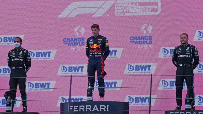 2021 Styrian Grand Prix podium with Verstappen Bottas and Hamilton