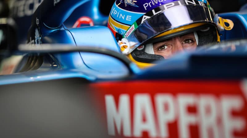 Fernando Alonso in the cockpit of his alpine in 2021