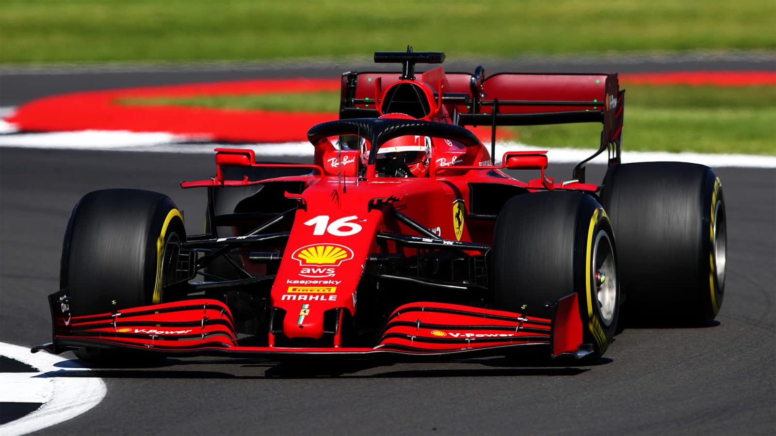 NORTHAMPTON, ENGLAND - JULY 18: Charles Leclerc of Monaco driving the (16) Scuderia Ferrari SF21 during the F1 Grand Prix of Great Britain at Silverstone on July 18, 2021 in Northampton, England. (Photo by Joe Portlock - Formula 1/Formula 1 via Getty Images)
