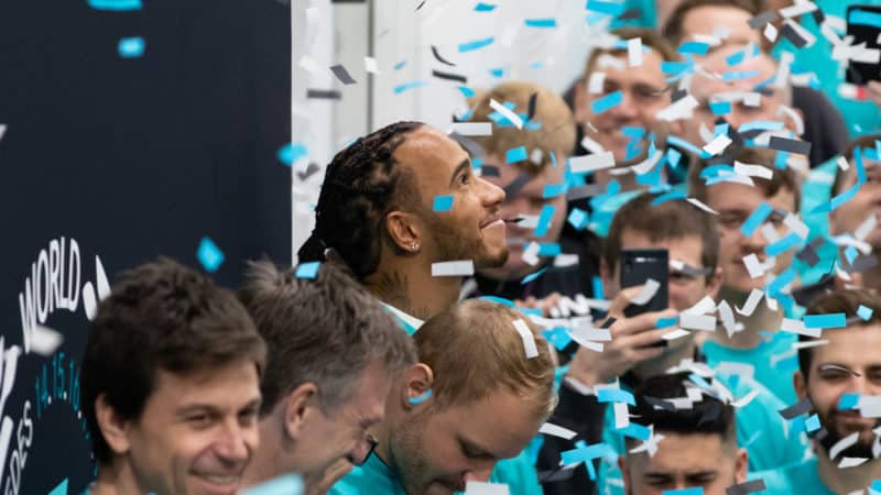 Lewis Hamilton during Mercedes 2019 F1 title celebrations