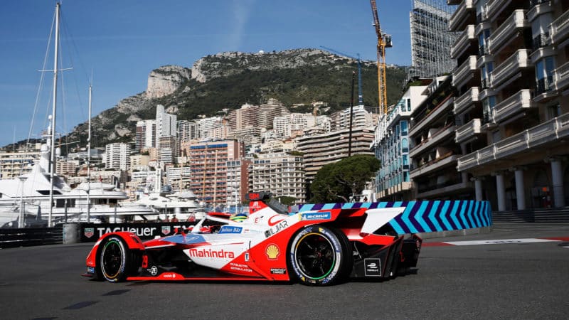 Mahindra Formula E car of Alexander Sims at Monaco in 2021