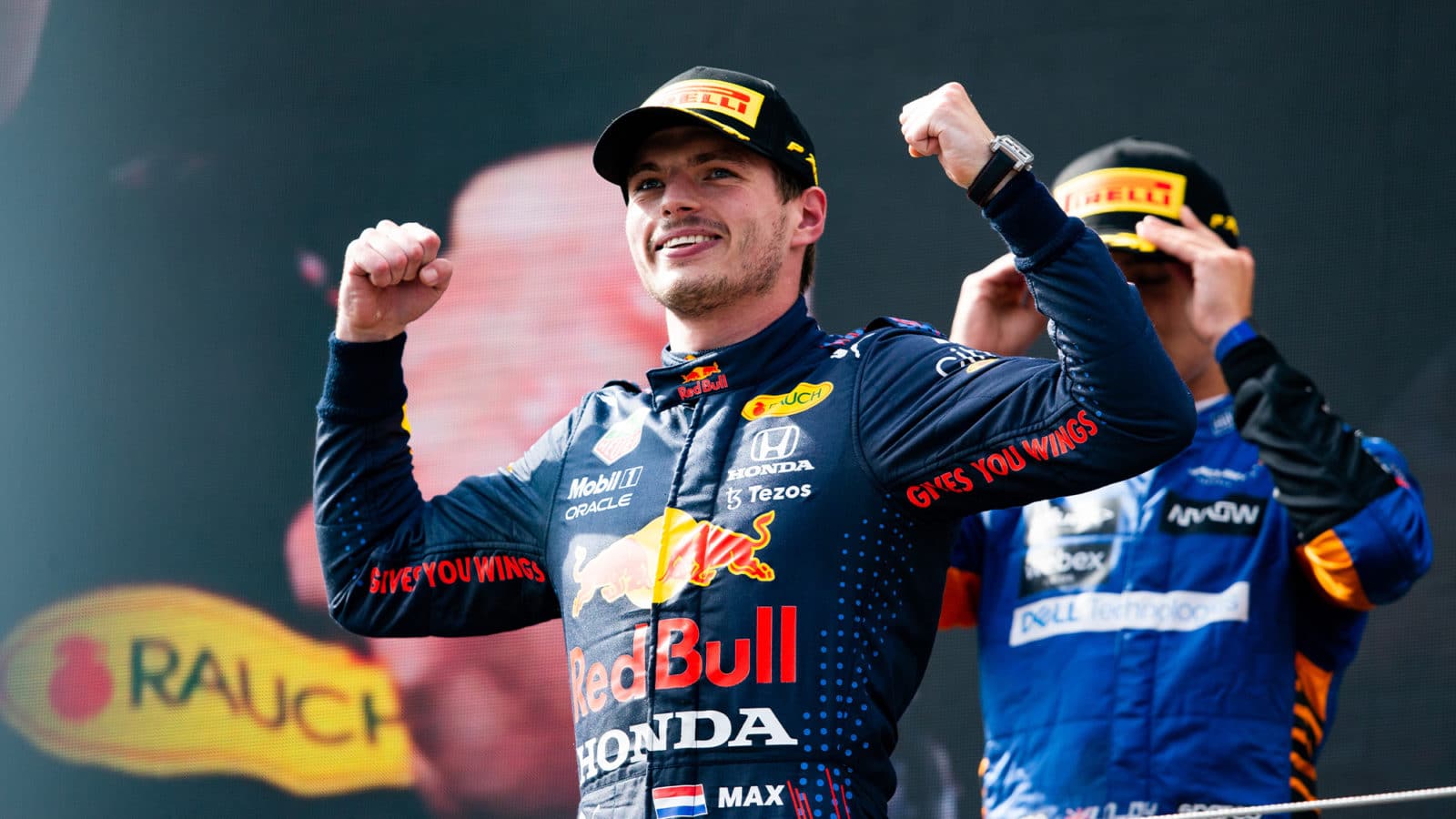 Max Verstappen celebrates victory at the 2021 Austrian Grand Prix