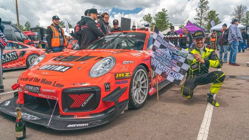 Raphael Astier celebrating Pikes Peak victory in 2021