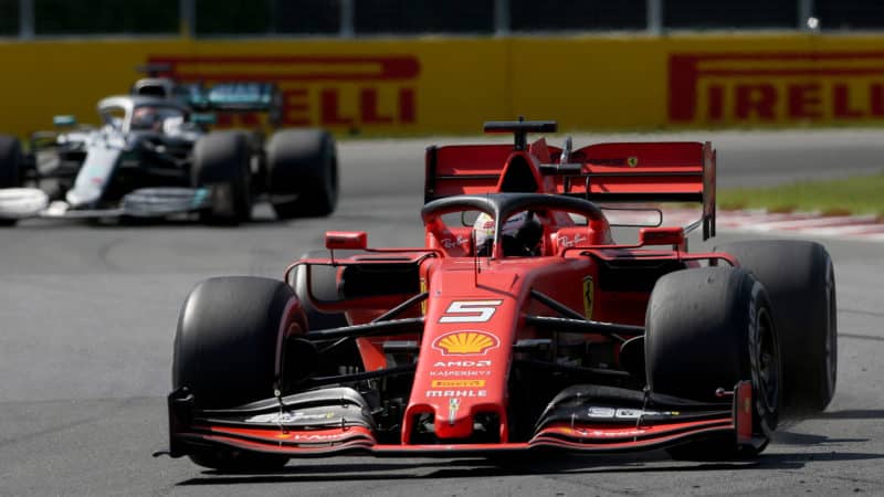 Sebastian Vettel ahead of Lewis Hamilton at the 2019 Canadian Grand Prix