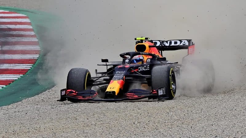 Sergio Perez in the gravel at the 2021 Austrian Grand Prix