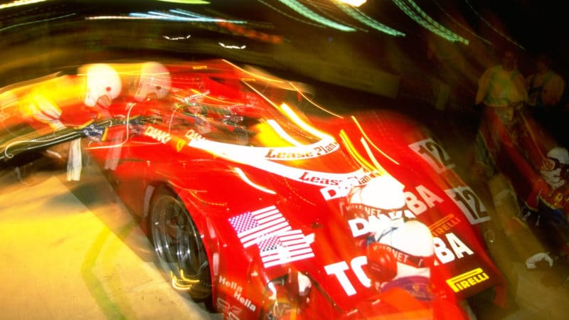 6-7 Jun 1998: Impression of the Doyle-Risi Racing Ferrari 333SP driven by Wayne Taylor of South Africa, Eric van der Poele of Belgium and Fermin Velez of Spain during the Le Mans 24 Hour Endurance Race at the Circuit de la Sarthe in Le Mans, France. Taylor, Van de Poele and Velez finished in eighth place after 332 laps. \ Mandatory Credit: Stu Forster/Allsport