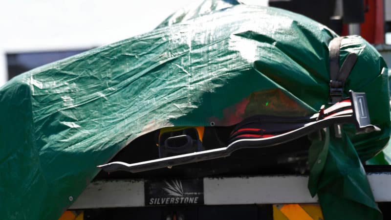 Wreckage of Max Verstappen's car at the 2021 British Grand Prix
