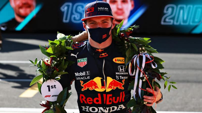 verstappen wreath after Silverstone sprint qualifying