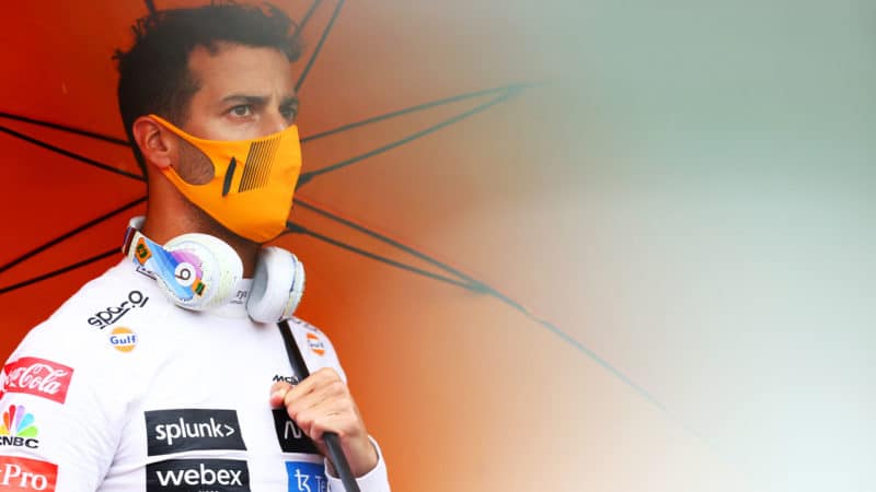 BUDAPEST, HUNGARY - AUGUST 01: Daniel Ricciardo of Australia and McLaren looks on from the grid before the F1 Grand Prix of Hungary at Hungaroring on August 01, 2021 in Budapest, Hungary. (Photo by Dan Istitene - Formula 1/Formula 1 via Getty Images)